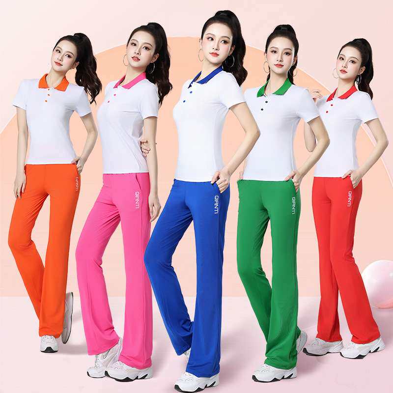 广场舞服装新款时尚polo领休闲运动服春夏短袖曳步舞蹈团体服套装