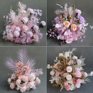 婚庆粉色盆花婚礼花艺路引花花球仿真花排花桌花装饰舞台背景布置