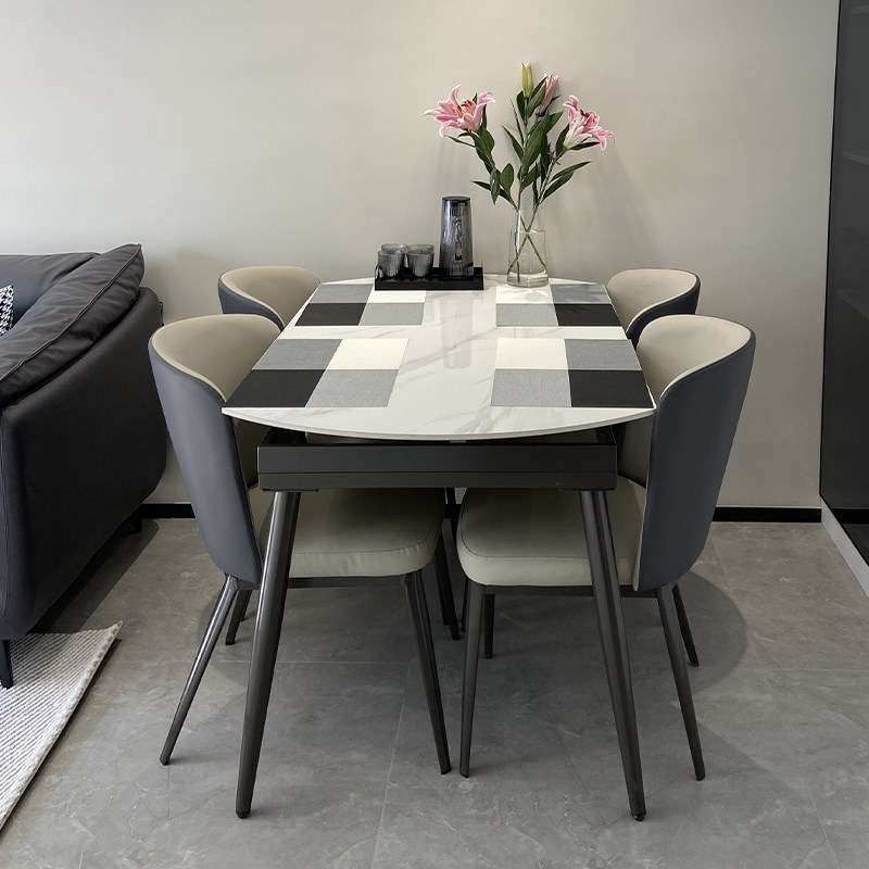 梵普森可伸缩圆桌小户型家用可方可圆岩板折叠餐桌椅意式极简