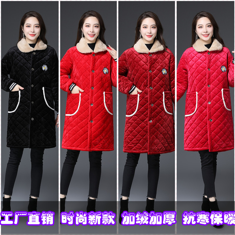 新款罩衣女冬加绒加厚罩衣女外穿工作服大码棉服女中长款防寒保暖