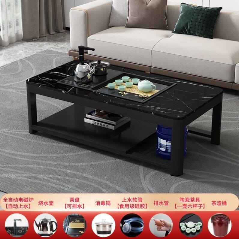 圆角茶几茶台一体全自动仿大理石纹茶桌茶台茶海功夫茶具带排水图片