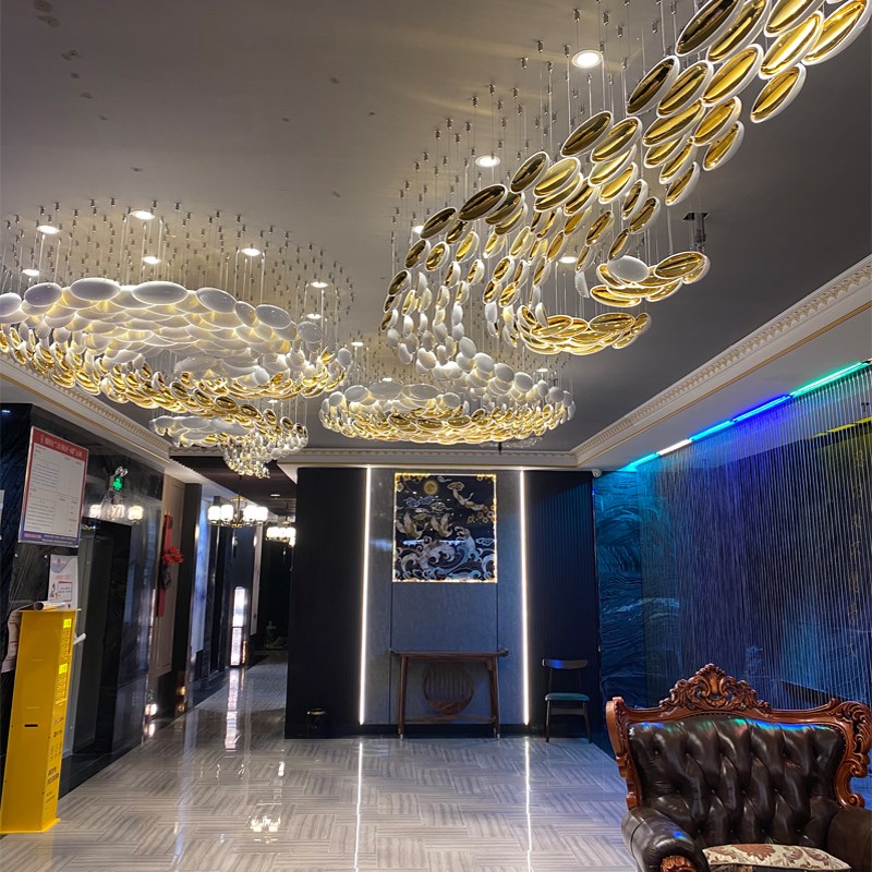 来图定制酒店会所大堂椭圆形玻璃艺术灯具非标工程售楼处沙盘吊灯