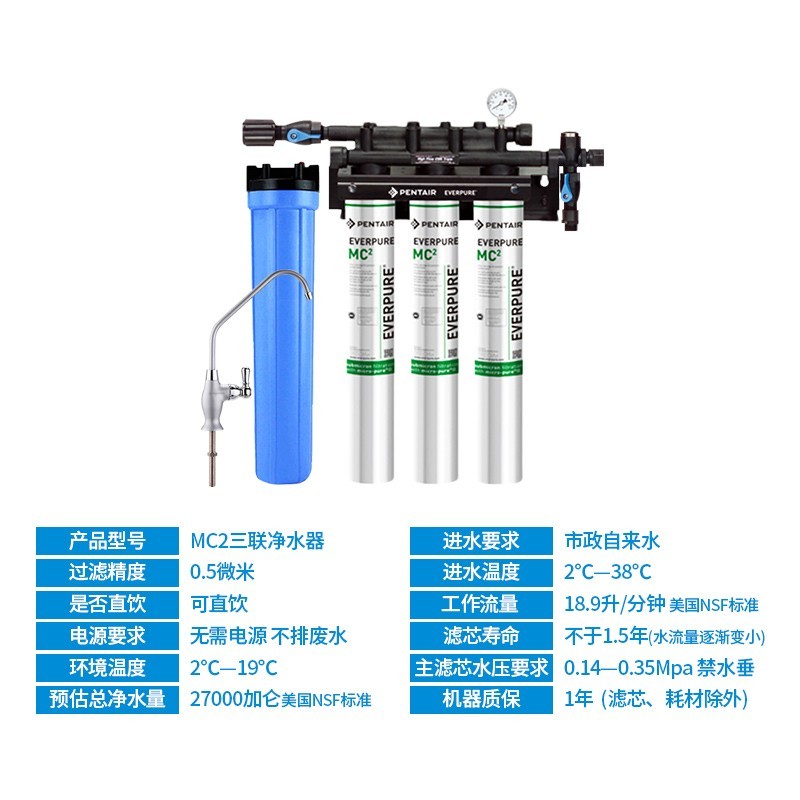 爱惠浦净水器商用MC2三联直饮水机大流量奶茶店咖啡店专用