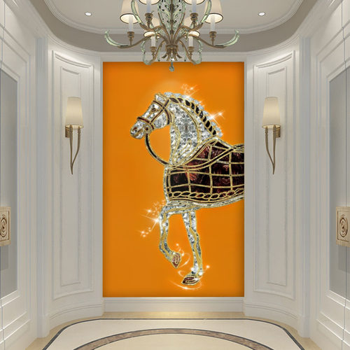 现代走廊过道3d壁纸玄关背景墙壁画8d艺术马走廊过道墙纸进门墙8d