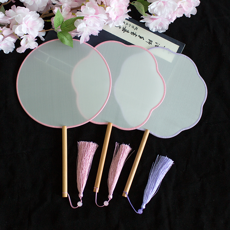 刺绣绘画用空白团扇真丝彩边宫廷扇子古风舞蹈扇女夏季汉服圆扇子