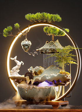 流水招财摆件循环水玄关客厅办公室桌面创意生财家居乔迁开业礼品