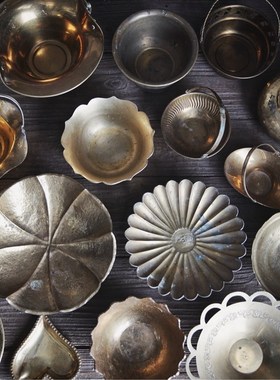 高脚铜器B 西洋古董美食静物摄影复古旧物黄铜摆件【二店道具铺】