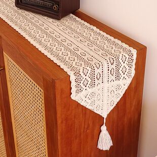 美式乡村镂空桌旗棉线经编钩针餐边柜桌旗餐桌鞋柜电视柜茶几客厅