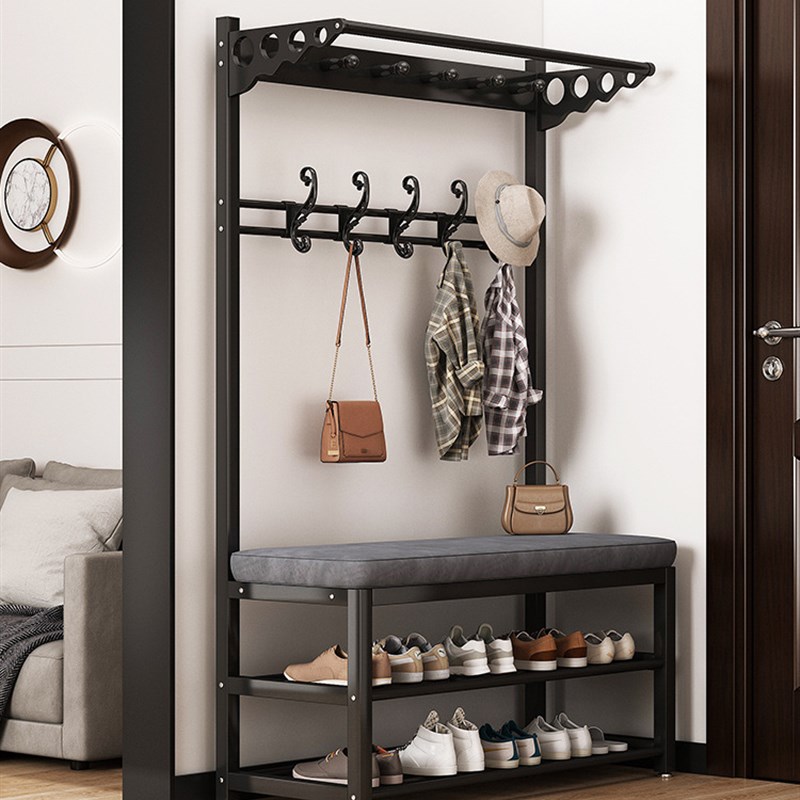 鞋架衣帽架一体落地组合家用入户门口收纳换鞋凳简易可坐式鞋架子