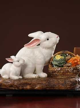 石湾公仔兔年吉祥物兔子陶瓷摆件客厅桌面生肖工艺品新年乔迁礼品