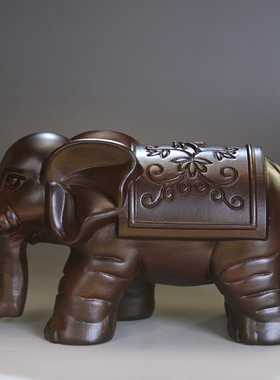 黑檀木雕吸水大象一对实木摆件家居客厅电视柜装饰工艺品乔迁送礼