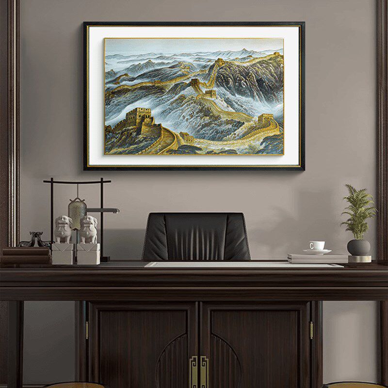 现代装饰画靠山图办公室客厅沙发背景墙挂画yh165万里长城80120