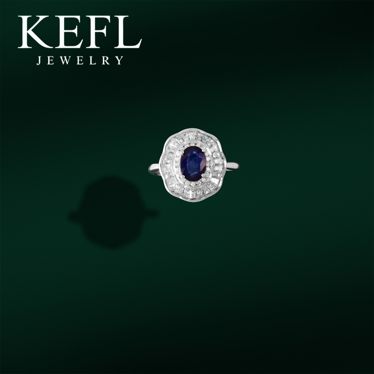 KEFL天然蓝宝石戒指女1ct 高奢复古皇家蓝矢车菊S925银开口戒