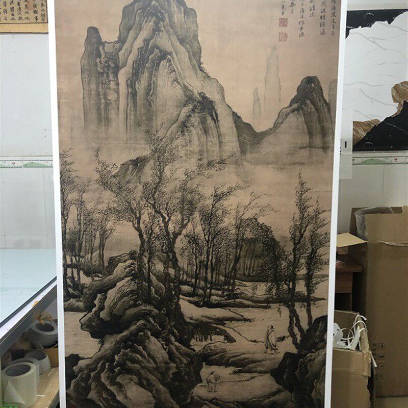 名画复制品唐寅唐伯虎步溪图写意水墨山水画国画艺术微喷装饰画