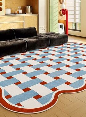 新型客厅地毯蓝色不规则多巴胺地垫异形毛绒卧室房间布置免打理