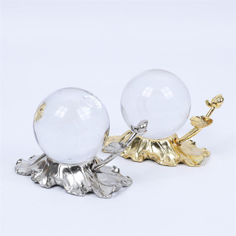 新款银色莲花荷叶水晶球托桌面装饰摆件莲花池塘意境檀香架