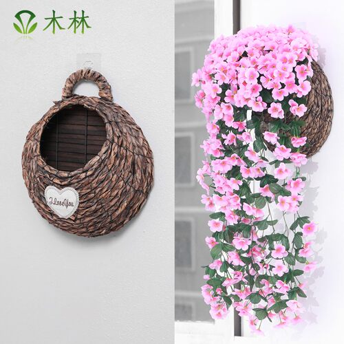 藤编壁挂花篮柳编花篮墙壁装饰花蓝挂墙花盆墙壁花盆插花吊挂花篮
