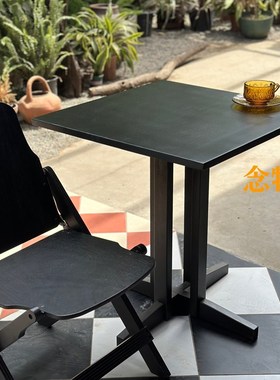 复古实木黑色咖啡桌茶桌茶几边几民宿方桌餐厅方桌露台花园洋房桌