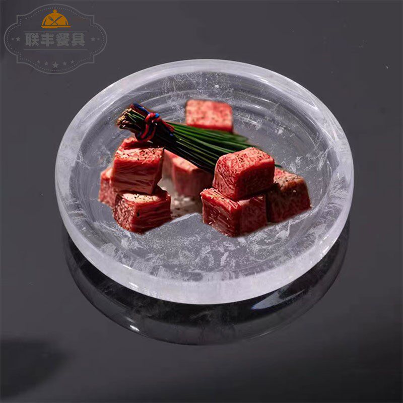 会所私房菜怀石会席板前料理餐具圆形水晶盘刺身寿司拼盘位上碟子