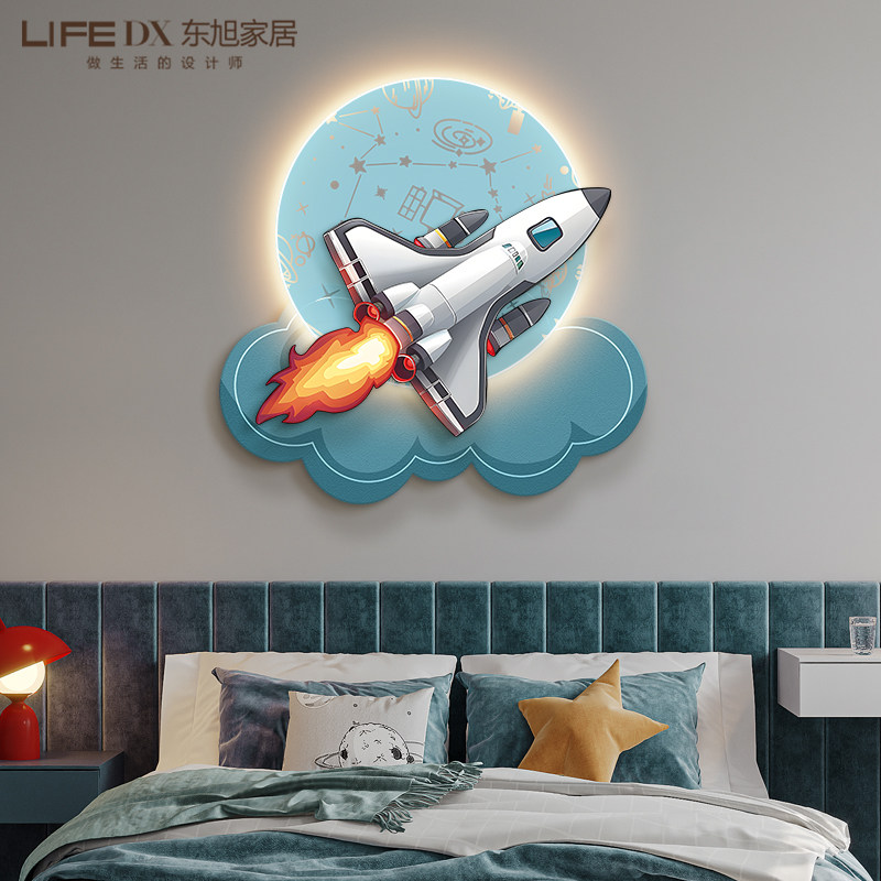 宇航员儿童房装饰画led带灯画男孩卧室床头背景墙面挂画房间壁画,家居饰品,现代装饰画,淘宝优惠券,粉丝福利购,淘宝优惠卷
