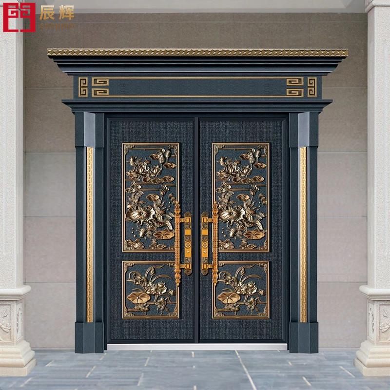 高端锌合金德式卡门仿铸铝门别墅大门双开门农村自建房庭院入户门