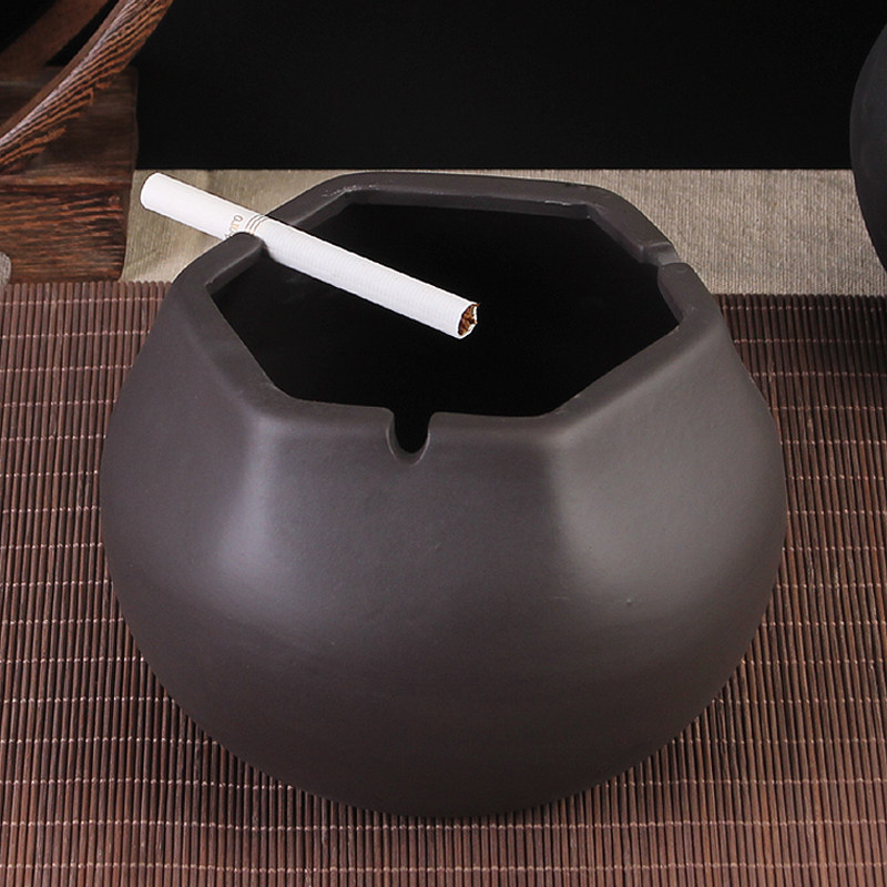 紫砂烟灰缸大号复古中式家用茶几防飞灰创意办公室陶瓷垃圾茶渣缸