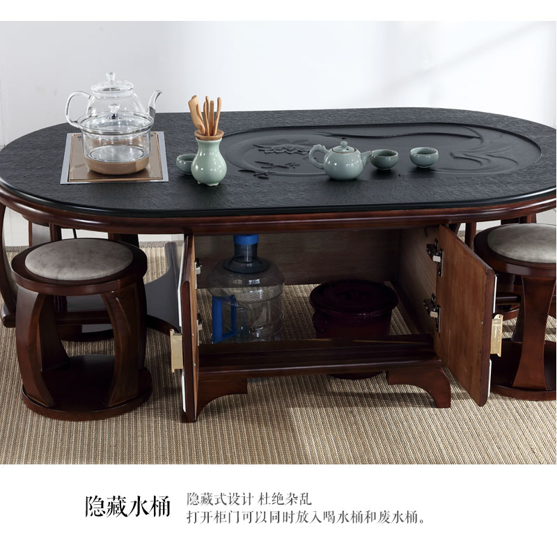 茶几桌客厅家用泡茶桌 阳台功夫茶几茶台一体圆形现代茶桌椅组合