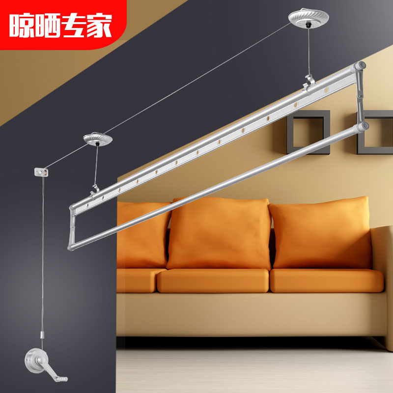 知心单杆升降晾衣架手摇小阳台室内飘窗上下杆晒被圆杆加筋挂衣杆