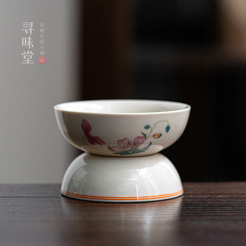 草木灰釉虞美人茶漏釉下彩茶滤斗彩茶叶过滤器中式陶瓷功夫茶具
