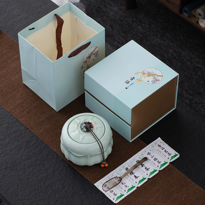 绿茶茶叶礼盒包装陶瓷空盒碧螺春龙井茶崂山绿茶毛尖通用白茶印字