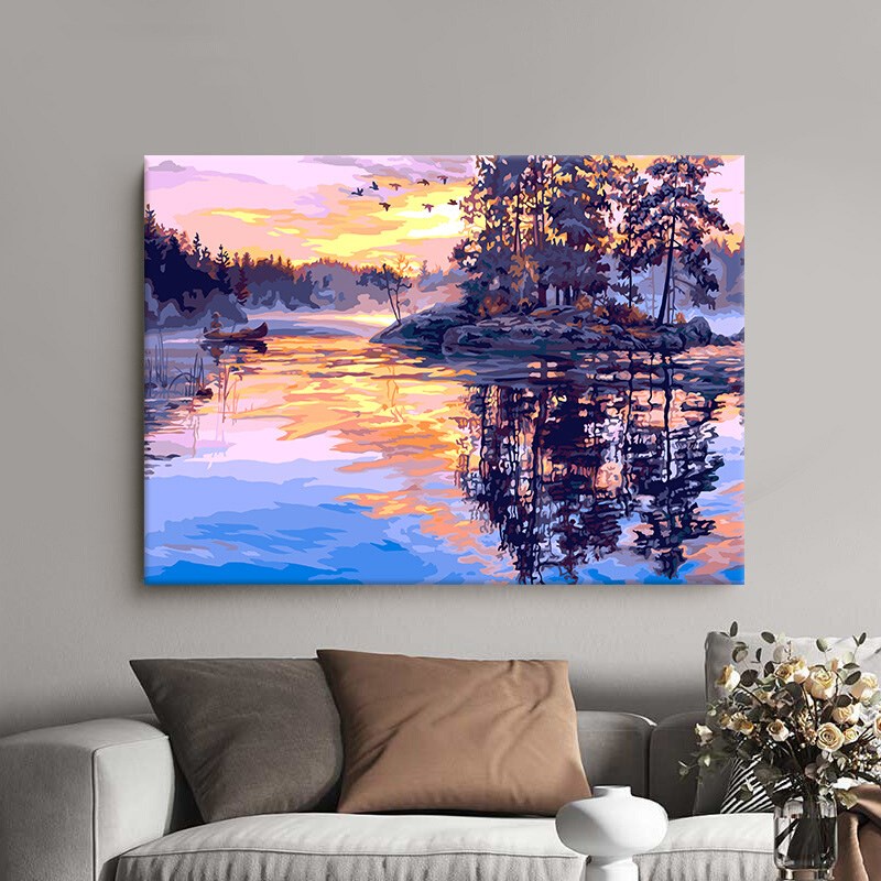 diy数字油画手工填色风景丙烯治愈油彩手绘装饰客厅填充丹霞秋水