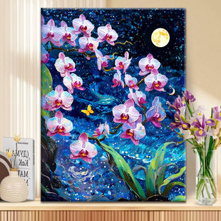 星空鸢尾花diy数字油画丙烯填充手绘星空花卉治愈减压油彩涂色画