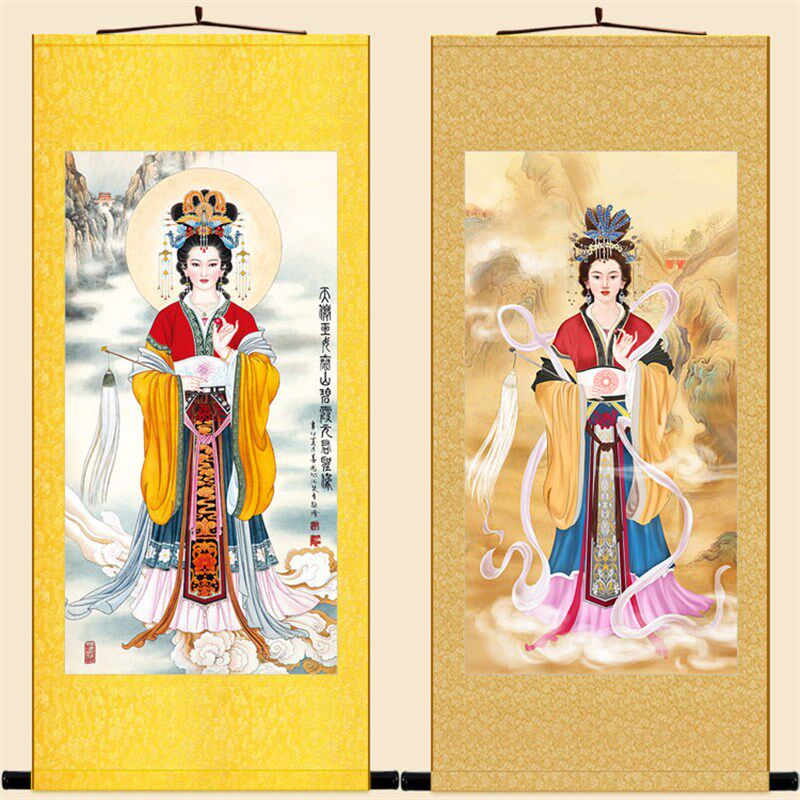 碧霞元君画像 泰山娘娘奶奶老母神像画卷轴画挂画 丝绸装饰画定制