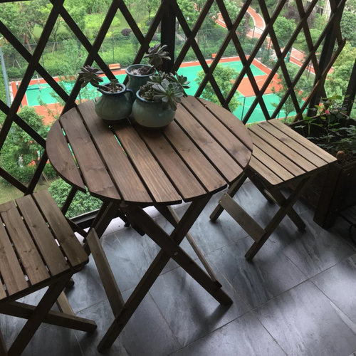 复古实木折叠桌椅小户型双人餐桌庭院休闲小桌子小圆桌阳台折叠桌