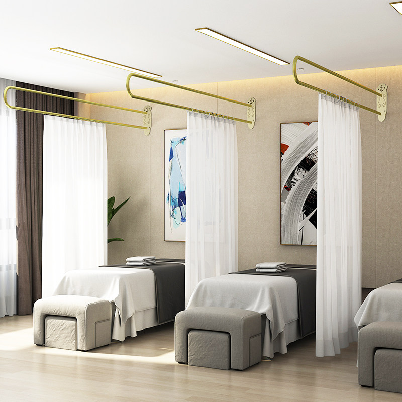 金色铁艺U型长杆美容床隔断帘支架养生馆美容院理疗床纱帘支撑架