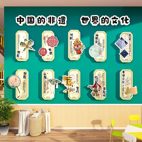 传统非遗幼儿园墙面装饰环创主题成品布置材料布置楼梯走廊文化贴