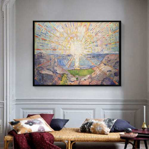Edvard Munch太阳》挪威世界名画表现主义艺术客厅装饰画抽象挂画