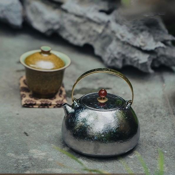 观山钛壶提梁壶结晶款户外露营野外煮水壶家用茶室烧水壶煮茶壶