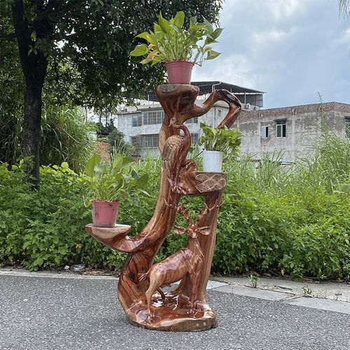 天然实木樟木花架实木盆景落地架木雕工艺品根雕办公室客厅摆件