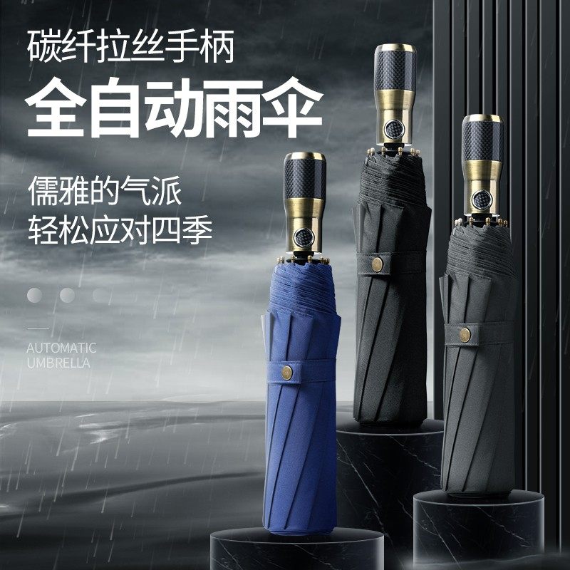 德国精工十骨加固防风大号双人全自动折叠商务简约碳纤维男女雨伞