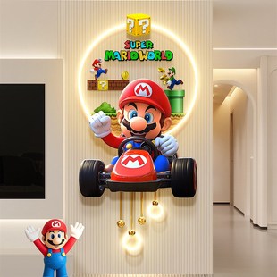 超级马里奥客厅电视格栅装饰挂件卡通卡丁车玄关背景墙立体壁画灯