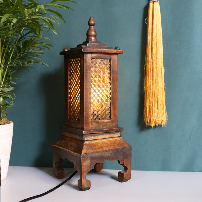 泰式实木台灯卧室书房床头灯简约雕刻客厅酒店会所东南亚装饰灯具,家装灯饰光源,装饰台灯,淘宝优惠券,粉丝福利购,淘宝优惠卷