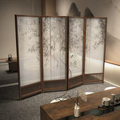 中式 墨竹古典实木屏风隔断客厅玄关办公室酒店大堂可移动栅栏折屏