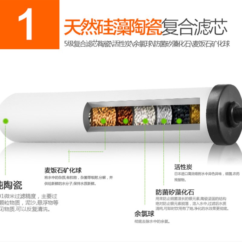 净水器安康泉道尔顿善之泉通用陶瓷家用过滤器10寸锁牙活性炭滤芯