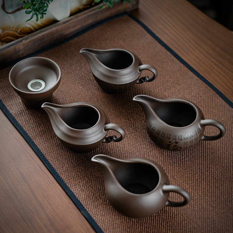 紫砂公道杯陶瓷分茶器宜兴紫泥茶杯茶海功夫茶具配件公杯防烫公杯