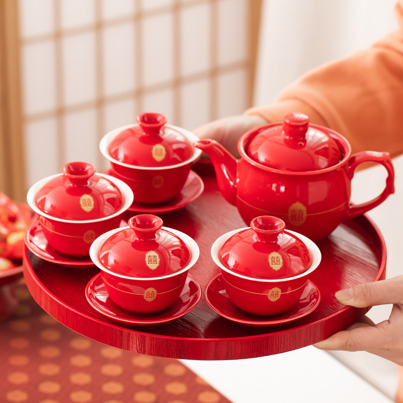 中式结婚改口敬茶杯喜碗四个茶碗筷套装新人喜庆红色盖碗两对陶瓷,节庆用品/礼品,喜碗/敬茶杯,淘宝优惠券,粉丝福利购,淘宝优惠卷