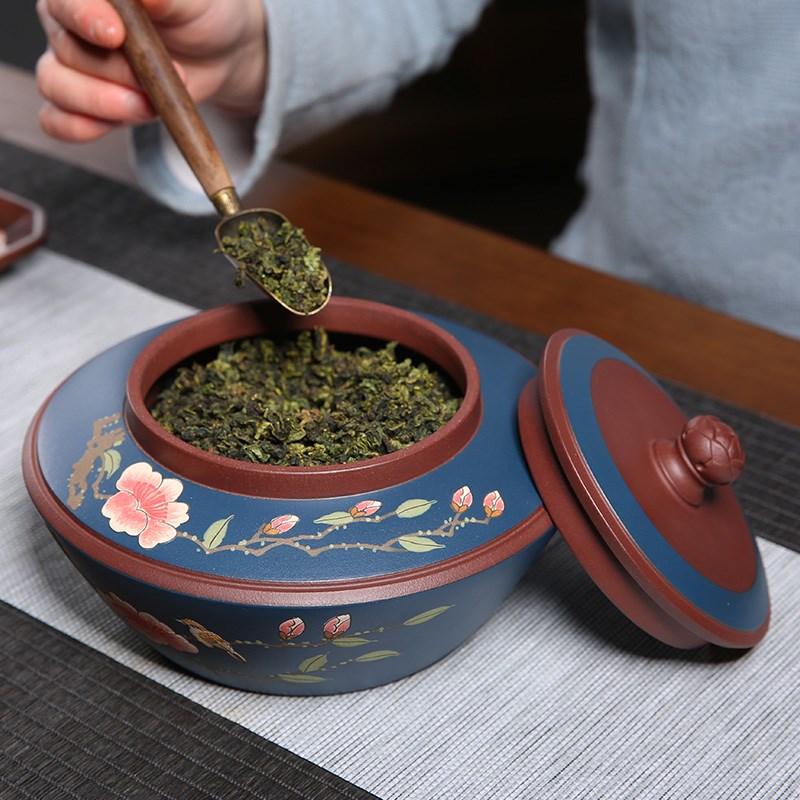 宜兴紫砂茶叶罐存储茶密封罐手工陶瓷醒茶罐小号普洱散茶罐1斤装
