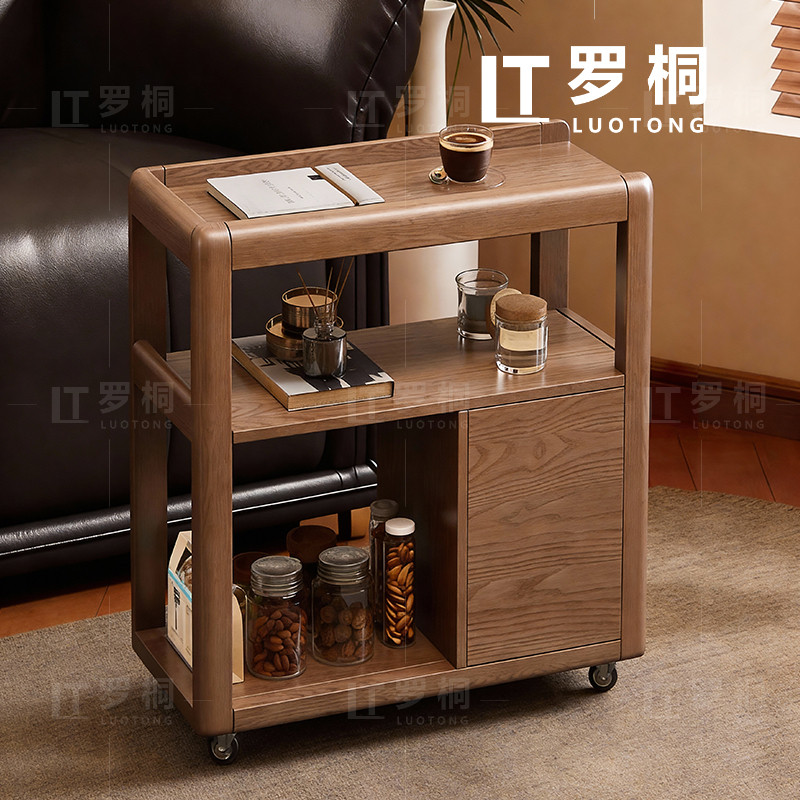 罗桐白蜡木实木客厅沙发边柜侧边小茶几小户型餐桌客厅两用小推车