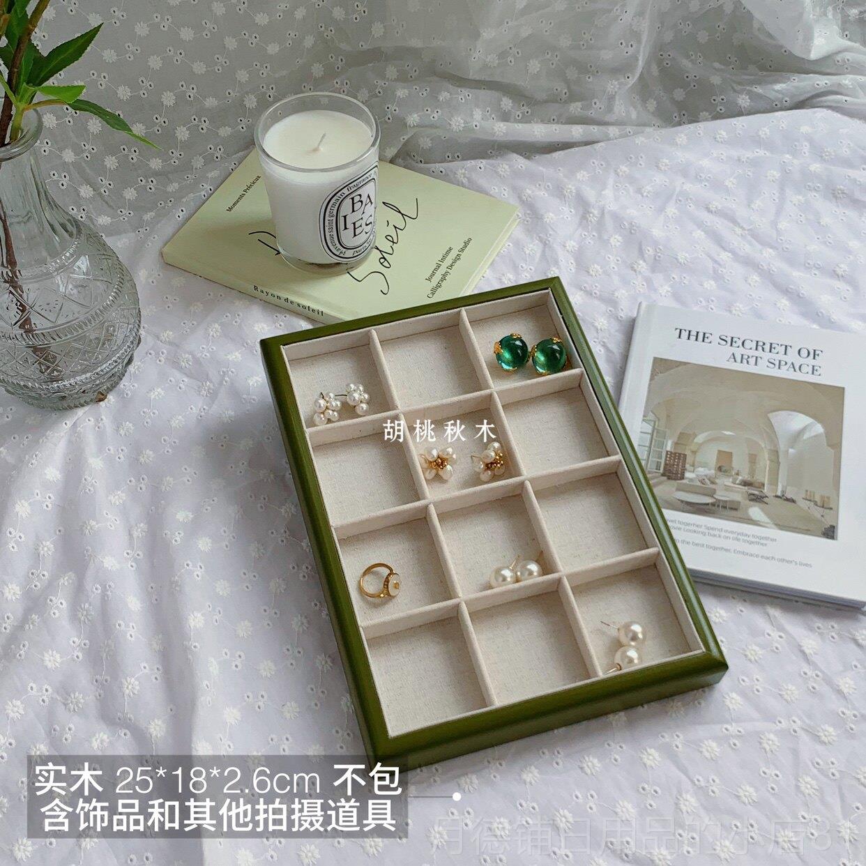 正品木环质复古绿饰盒首珠宝盒饰耳品收纳戒指钉耳项链手链珠宝盒
