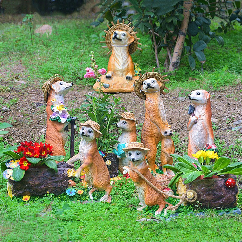 花园庭院装饰品造景 猫鼬狐獴土拨鼠摆件 阳台盆景园艺树脂工艺品